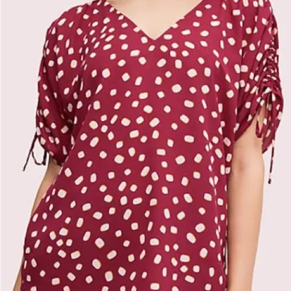 NWOT Kate spade Magenta Dot Ruched-Sleeve top.